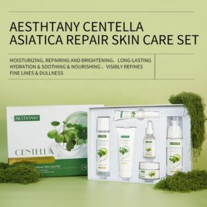 AESTHTANY Centella Asiatica Repair Soothing Hydrating Skin Care Set for Sensitive Skin with Anti-Wrinkle Nourishing Serum