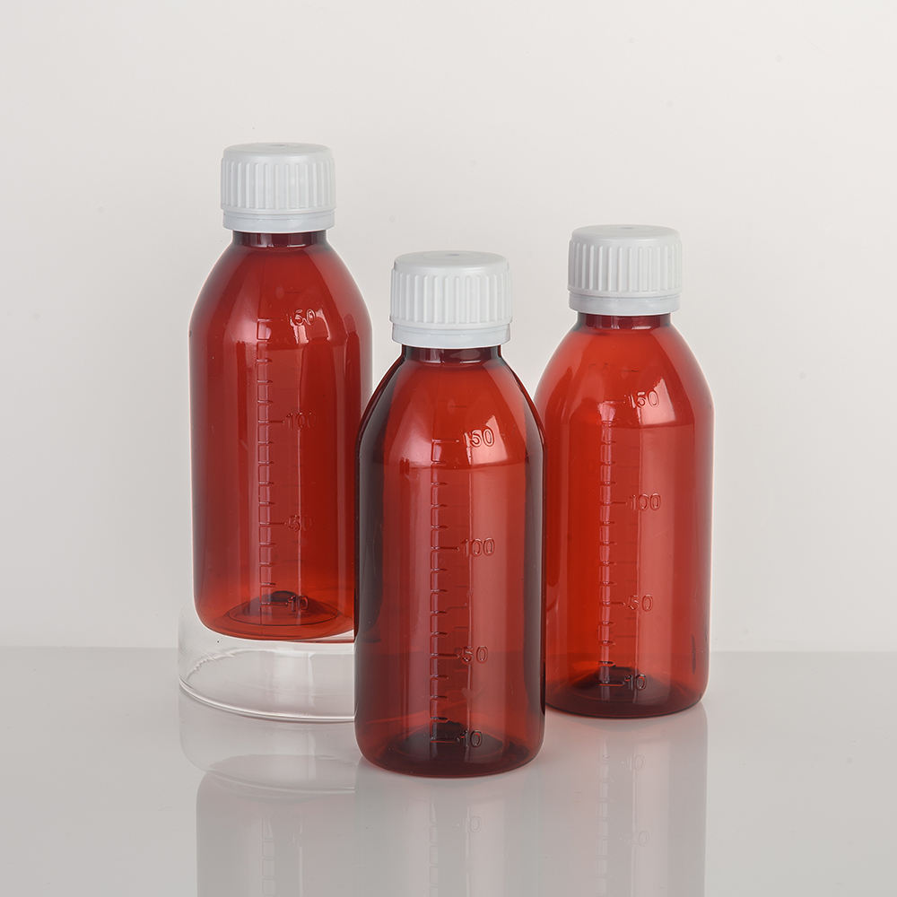 Factory Price 100cc 120cc 150cc Amber PET Plastic Small Mouth Bottle Cough Syrup Bottle Medical Liquid Bottle With Screw Cap