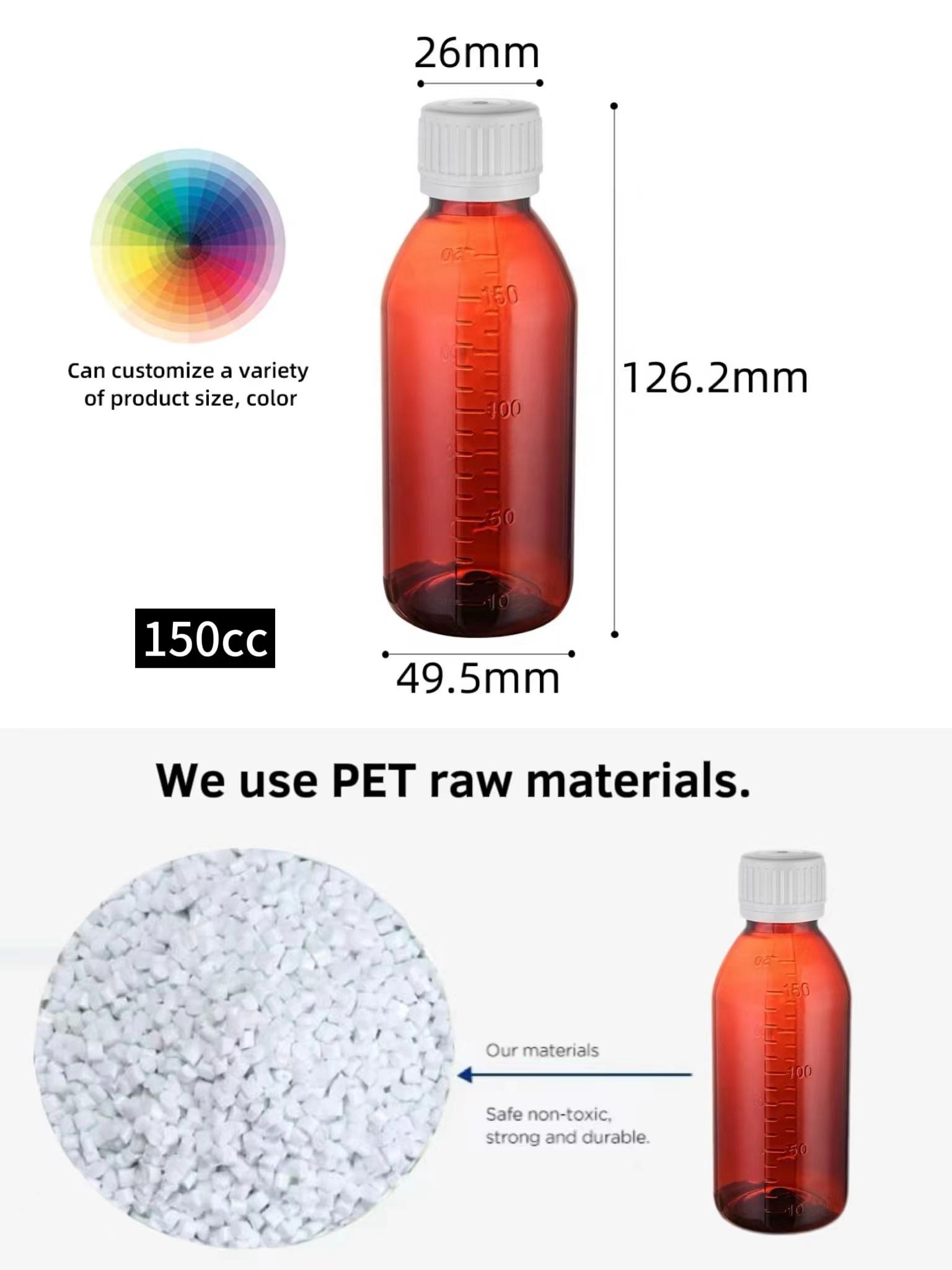 Factory Price 100cc 120cc 150cc Amber PET Plastic Small Mouth Bottle Cough Syrup Bottle Medical Liquid Bottle With Screw Cap - Image 2