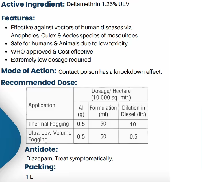 Deltamethrin 1.25 Percent ULV Professional Grade Insecticide for Dengue Malaria and Zika Mosquito Control Indoor and Outdoor Use - Image 2
